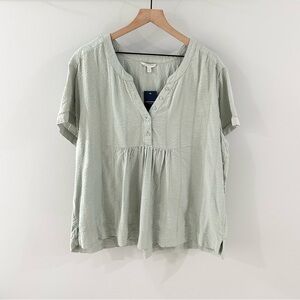 Lucky Brand Short Sleeve Boho Peasant Blouse Green Size XL